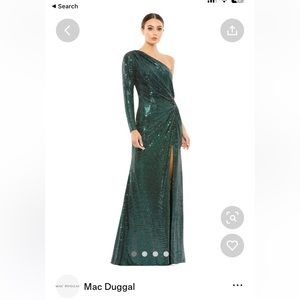 MacDuggal Sequin One Sleeved Draped Gown